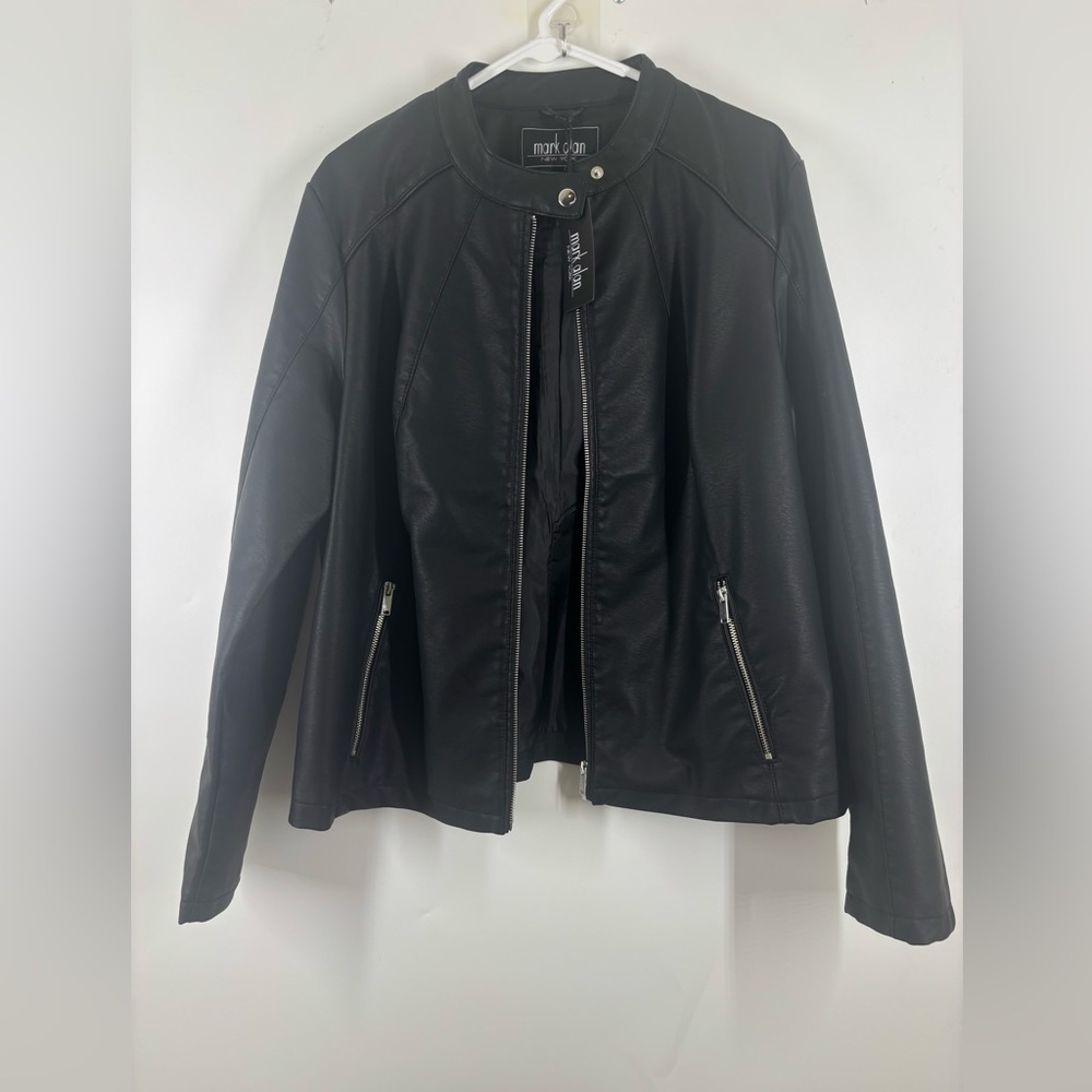 NWT Mark Alan Faux‎ Leather Motorcycle Jacket Black Silver 1X XL
